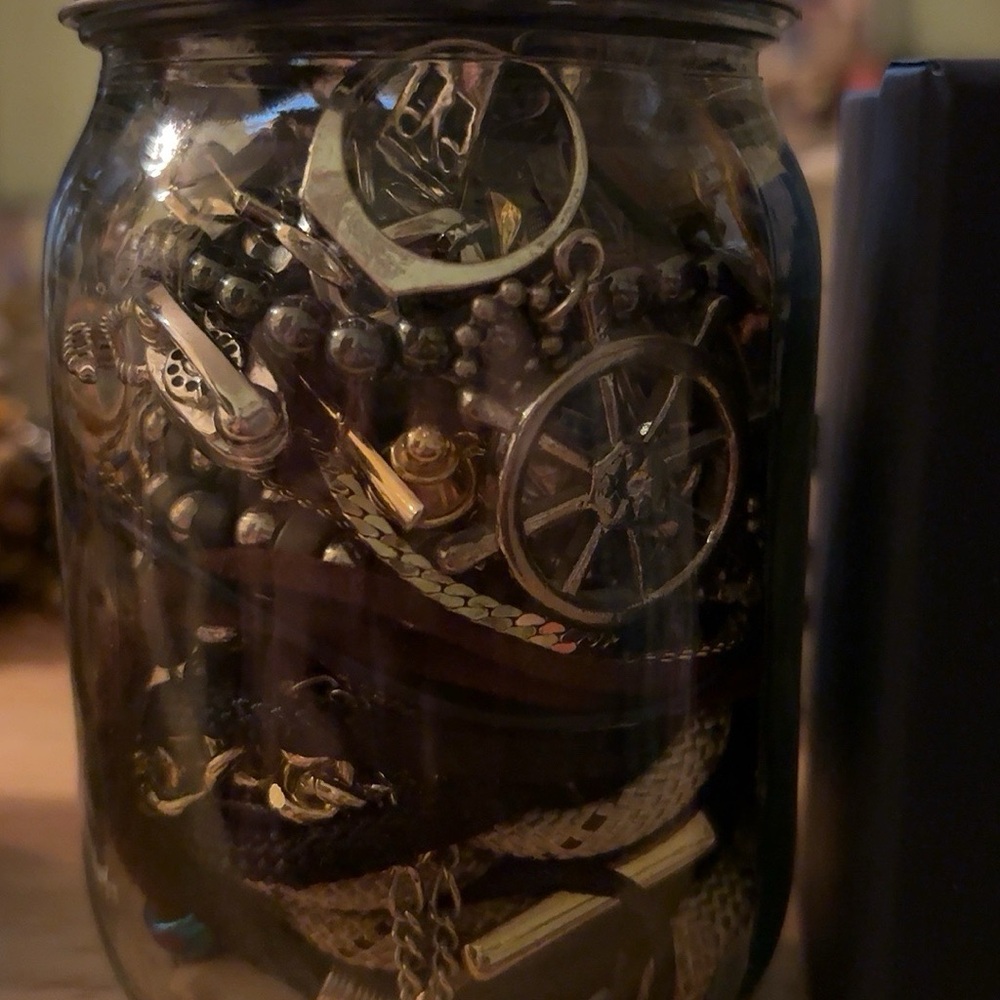 Mixed Costume Jewelry in Decorative Glass Jar - Gold Tones & Accents - Picture 8 of 8